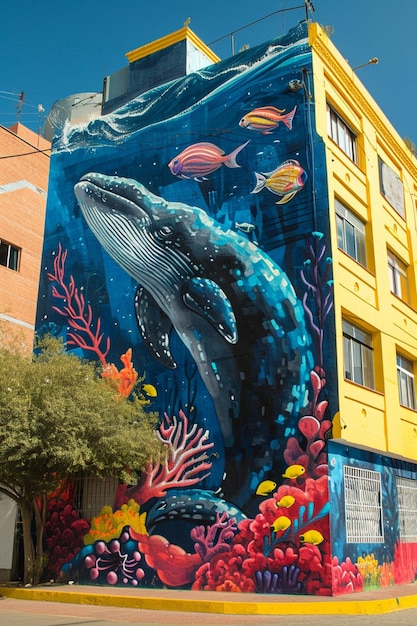 vibrant street art murals in urban areas depicting various endangered species