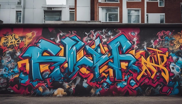 Яркая уличная художественная сцена с граффитированными стенами, фресками и выразительным городским искусством.