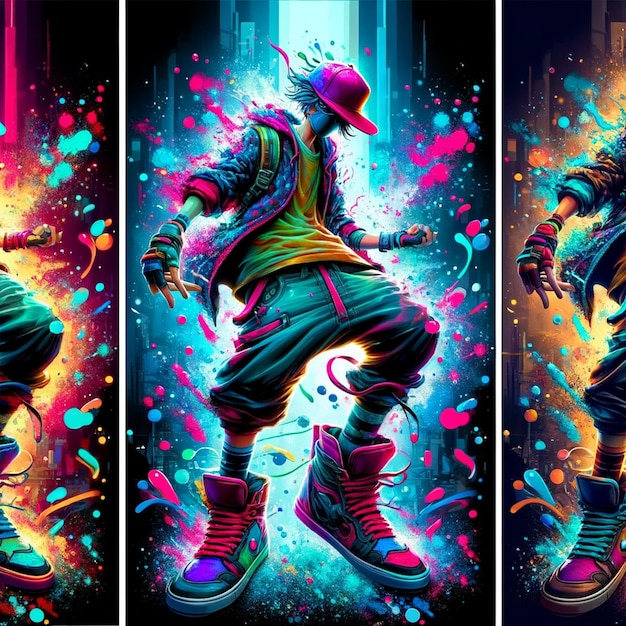 Vibrant Street Dancer in Neon Urban Nightlife