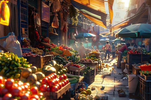 Vibrant street market alive with activity