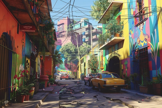 A vibrant street mural in a bustling city