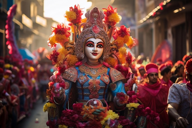 Photo vibrant street parade with colorful floats and performers celebrating kurbanbayram