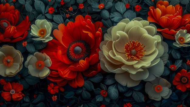 Vibrant stylized floral patterns in loose arrangement