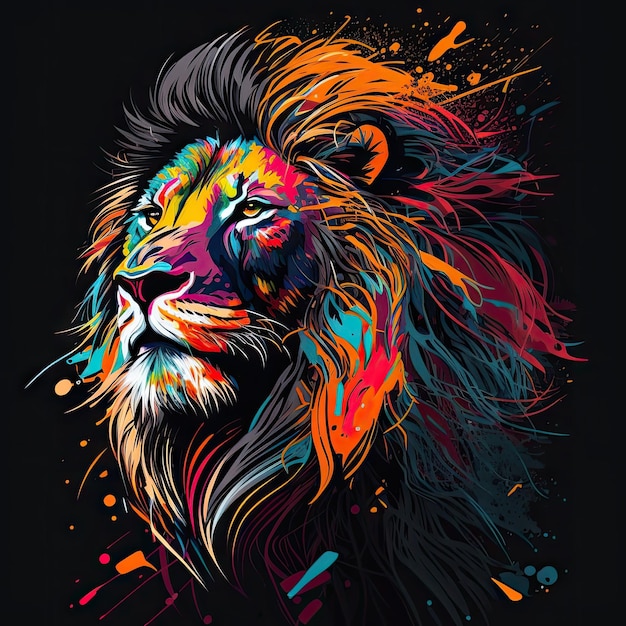 Vibrant stylized lion with bold lines and a mix of colorful color Generative AI AIG15