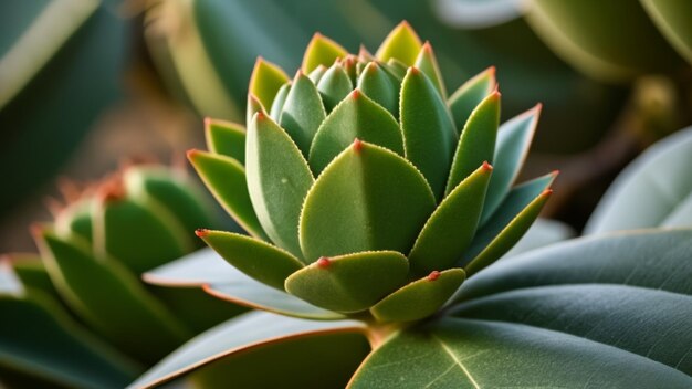 Vibrant succulent bloom in focus