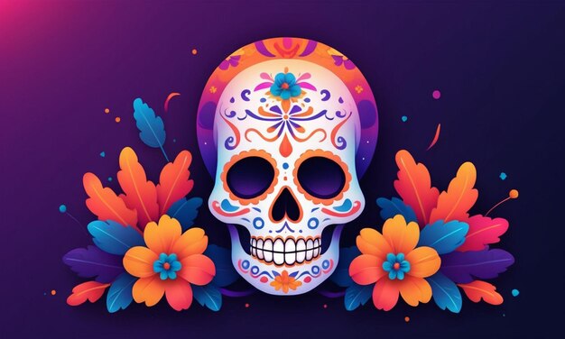 Vibrant Sugar Skull design Dia de muertos background