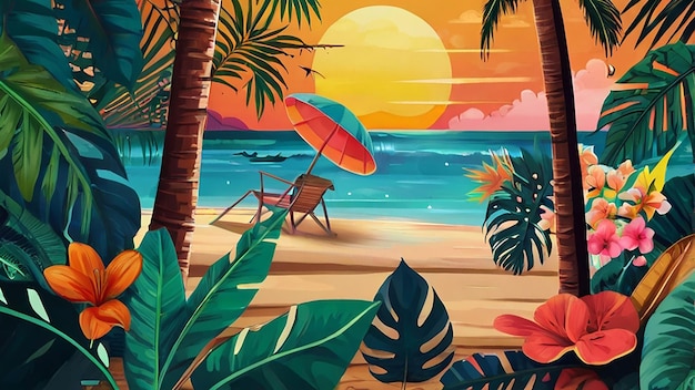 Vibrant Summer Background with Tropical Vibes