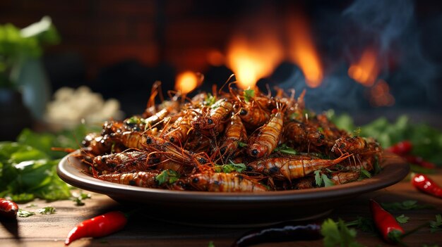 Photo vibrant summer bbq protein food photography setting delectable grilled locusts showcased on a tabl