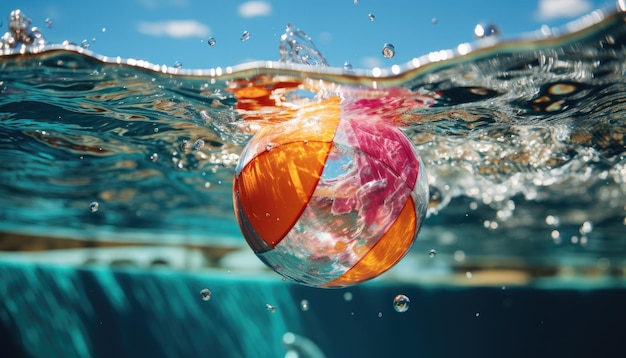 Vibrant Summer Beach Ball Bouncing on Pool Water During Party Generative AI