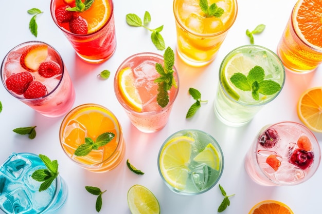 Vibrant Summer Cocktails Set For Lively Cocktail Party On White Background