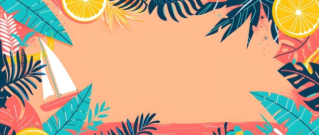 Foto vibrant summer doodle border design con spazio vuoto per mockup