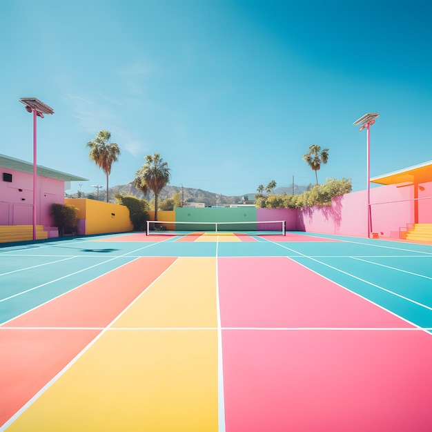 Photo vibrant summer energy fills the tennis court with lively colors