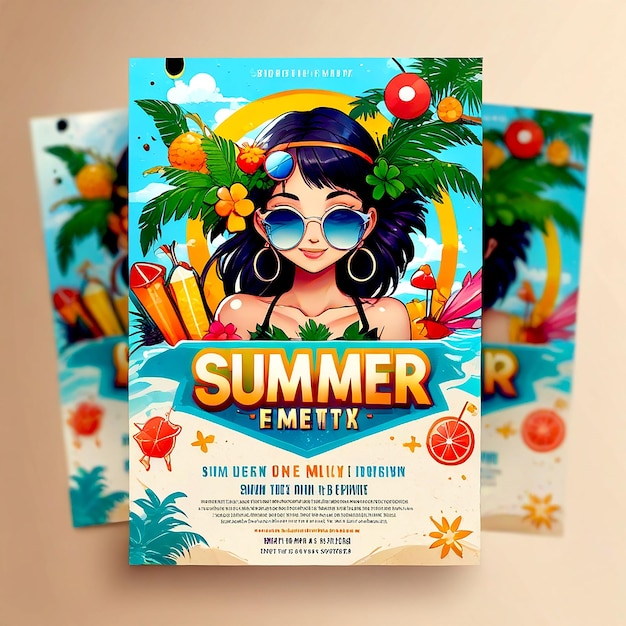 Foto vibrant summer party flyer design template per eventi in spiaggia