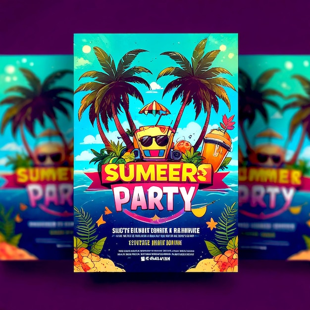 Foto vibrant summer party flyer design template per eventi in spiaggia