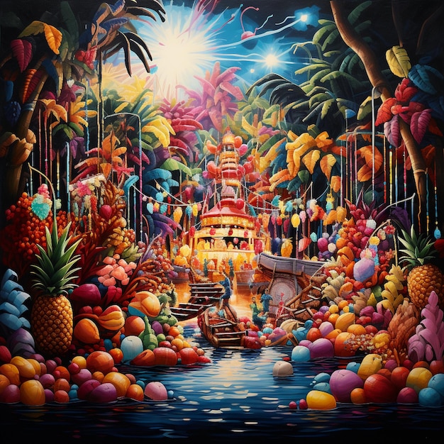 Vibrant Summery Pina Colada Carnival Scene