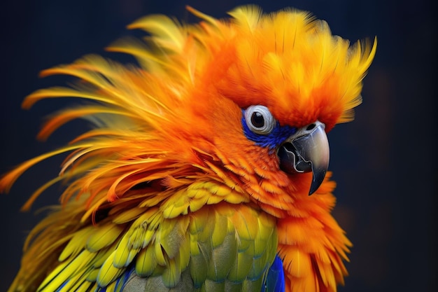 A vibrant sun conure preening its feathers created with generative ai