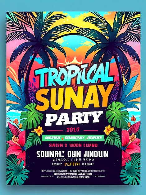 Vibrant Sunday Party Flyer Summer Banner Fun Beach Party Invitation Design