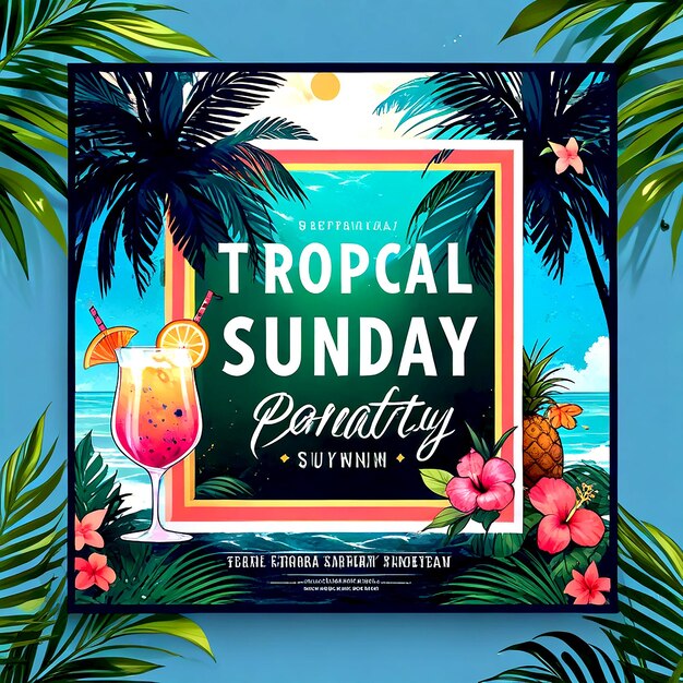 Vibrant Sunday Party Flyer Zomer Banner Leuke Beach Party Uitnodiging Design