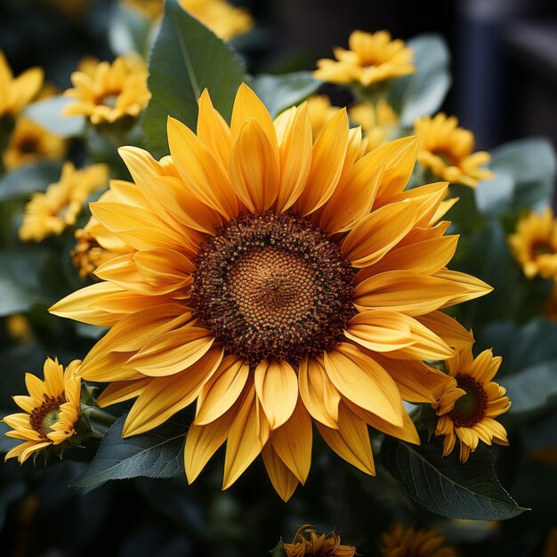 Vibrant sunflower blossom close up of yellow petal in nature