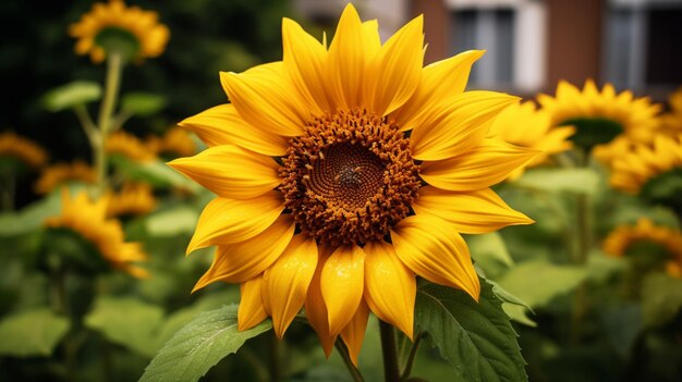 Vibrant sunflower blossom a single object of beauty