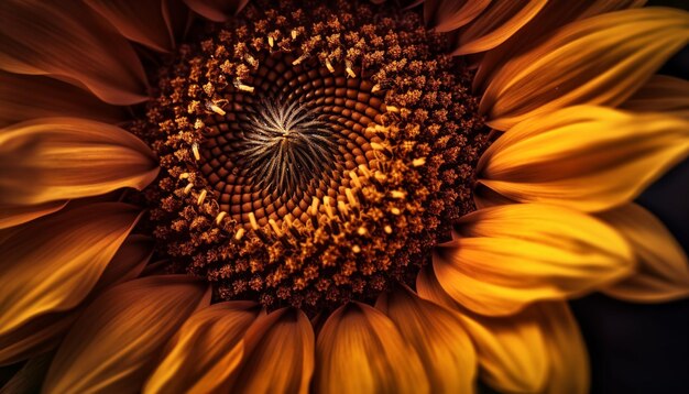 Foto il vibrante petalo giallo del fiore di girasole si chiude sulla crescita organica generata dall'intelligenza artificiale