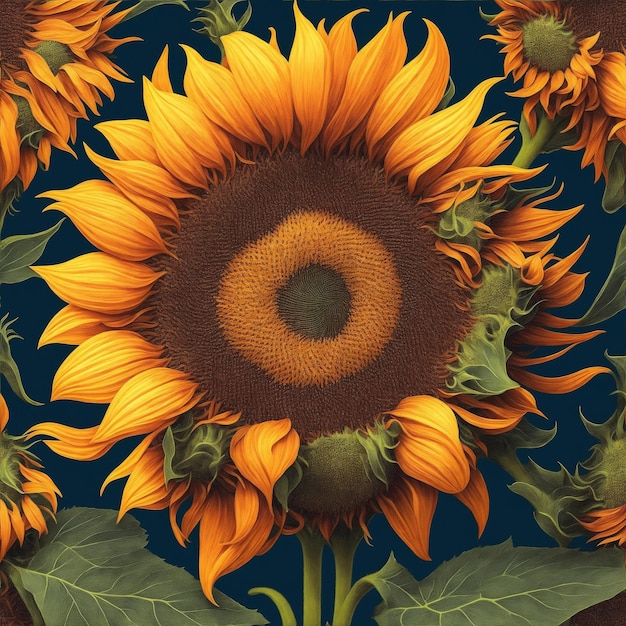 A vibrant sunflower illustration with intricate details and a high resolution finish