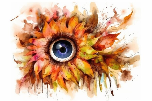 Vibrant sunflower with a striking blue eye in the center Generative AI