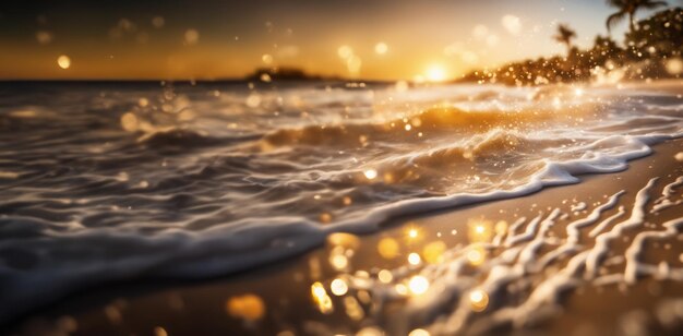 Photo vibrant sunrise beachscape golden waves dynamic bokeh and renewing energy