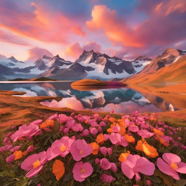 Vibrant Sunrise over Bernese Range and Bachalpsee Lake