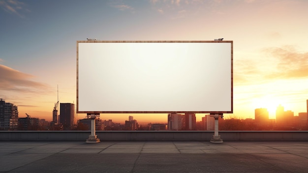 Яркий закат, образующий огненный фон для пустой рамки рекламного щита, идеально подходящей для смелой рекламы.