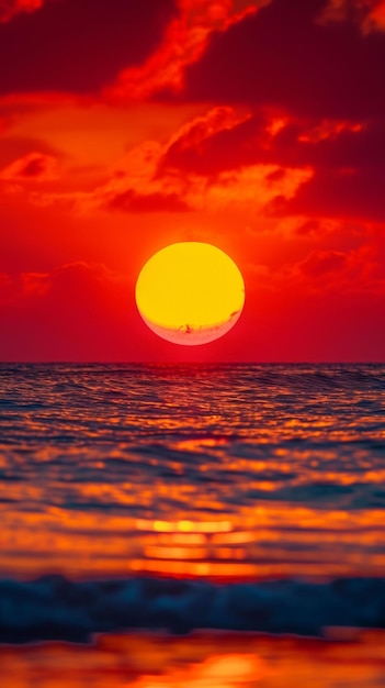 Vibrant Sunset Over the Ocean With a Distant Boat