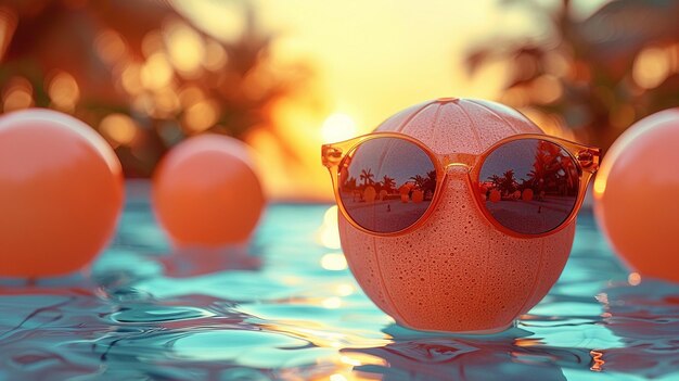 Foto una spiaggia vivace con un fondo arancione al tramonto