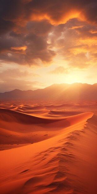 Photo vibrant sunset in the orange sahara desert photorealistic vray tracing landscapes