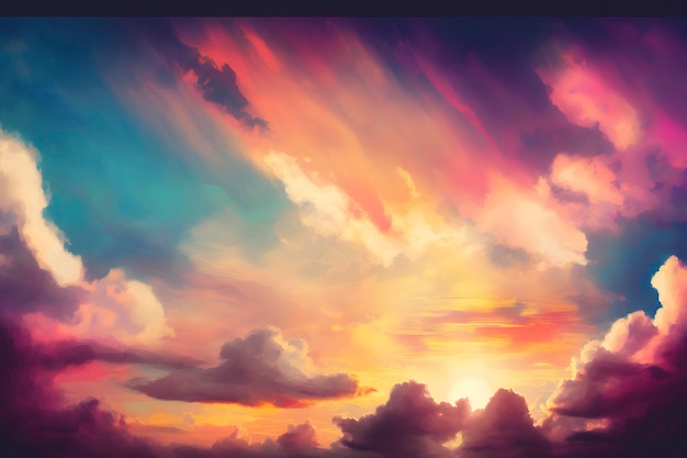 感動的なデザインのための雲の背景と鮮やかな夕焼け空