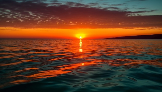 Foto tramonto vibrante su acque tranquille una destinazione di vacanza paradisiaca tropicale generata da ai