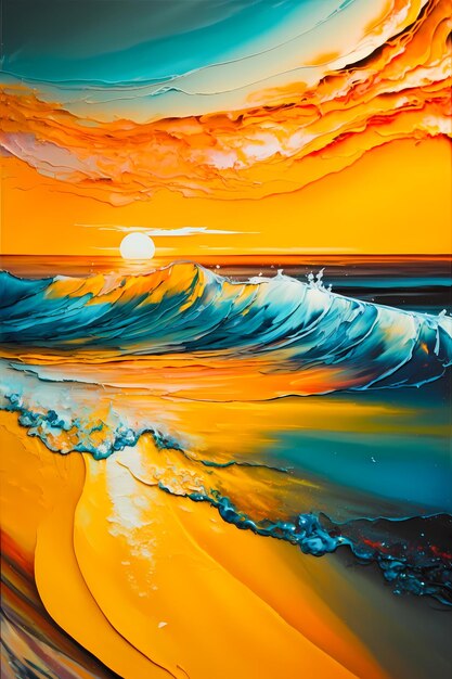 Vibrant sunset over tropical ocean a serene abstract liquid background on sandy beach