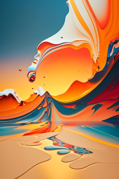 Яркий закат над тропическим океаном Безмятежный абстрактный жидкий фон на песчаном пляже