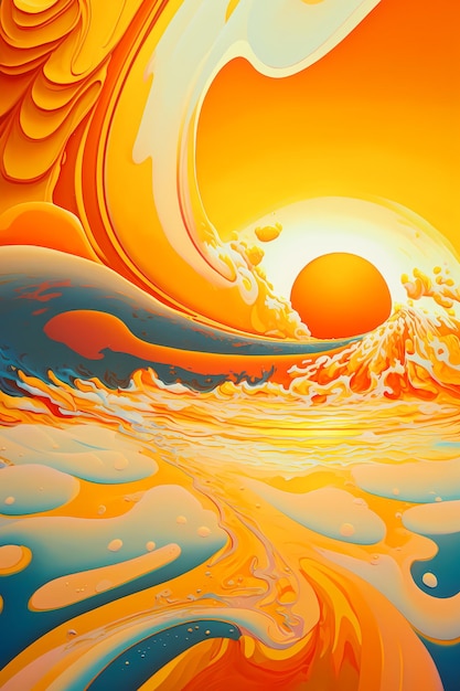 Vibrant Sunset Over Tropical Ocean A Serene abstract Liquid Background on Sandy Beach