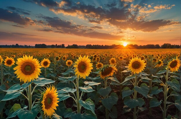 Vibrant sunsetsunrise over a field