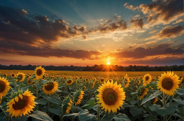 Vibrant sunsetsunrise over a field