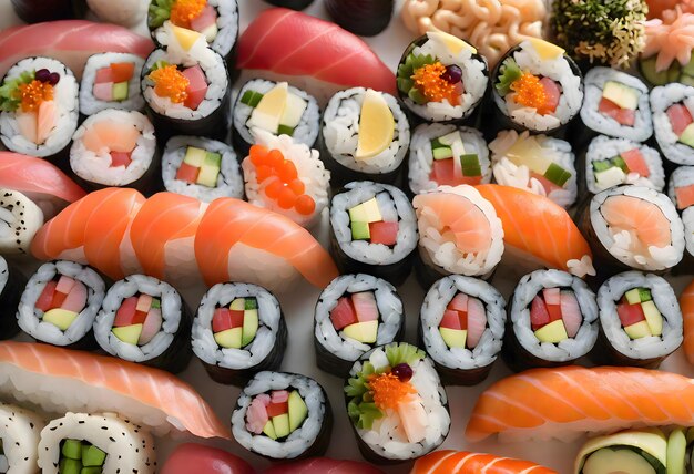 Photo vibrant sushi rolls generative ai