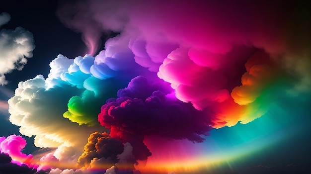 A vibrant swirling cloud of smoke illuminated by a spectrum of rainbow hues