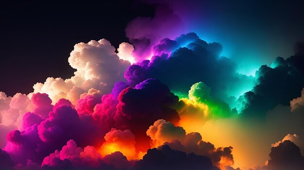 무지개 빛깔의 스펙트럼으로 빛나는 활기찬 소용돌이 연기 구름