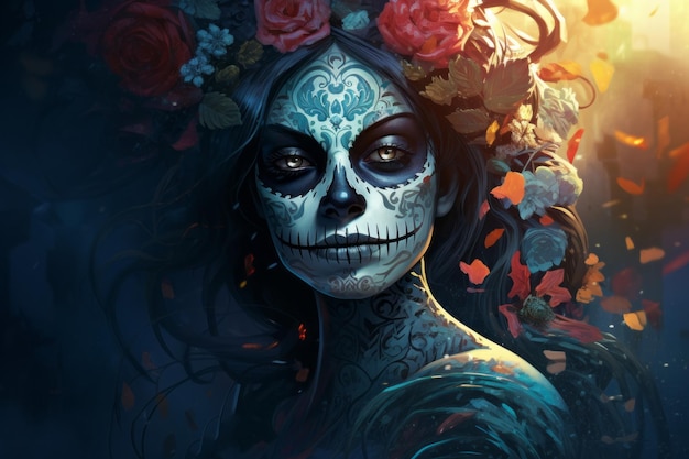 Яркие символы мексиканской концепции Дня мертвых Генеративный ИИ