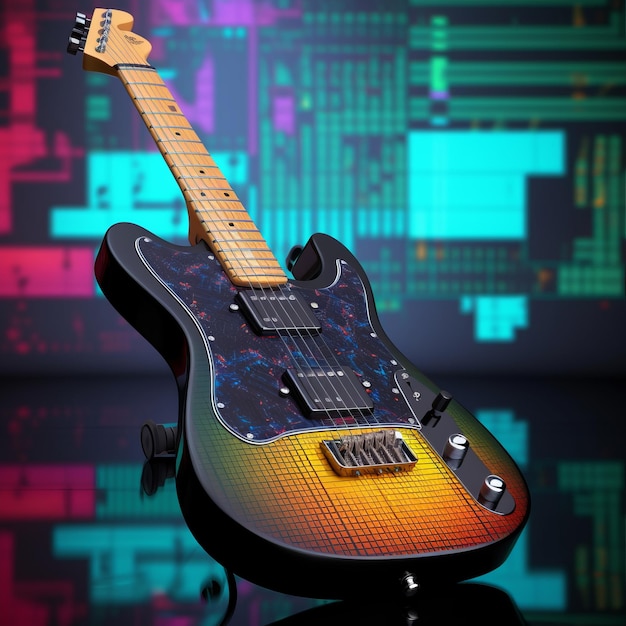 Photo the vibrant symphony a futuristic electric guitar combining coding patterns and colourful design a