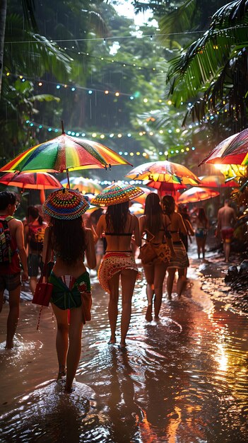 Foto un vivace arazzo di feste di vicinato, feste e attività comunitarie per diversi divertimenti familiari