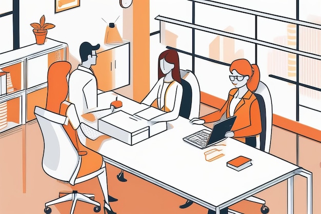 Vibrant Teamwork Illustration in Office Setting