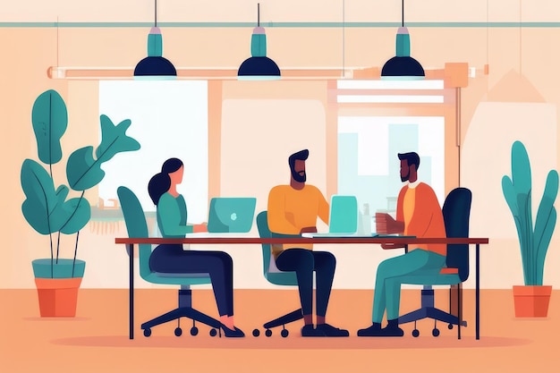 Vibrant Teamwork Illustration in Office Setting