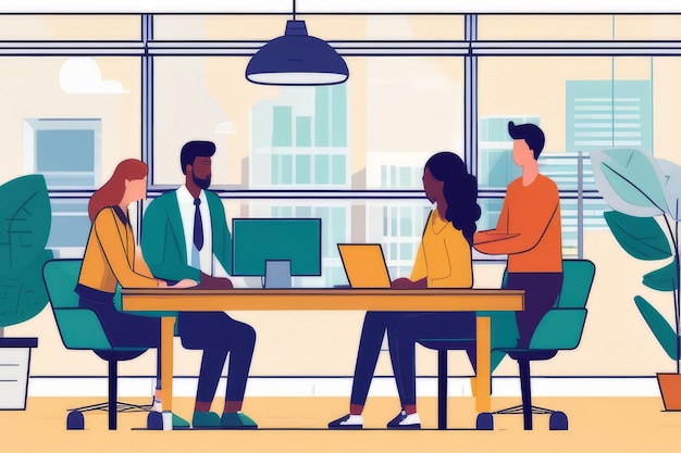 Vibrant Teamwork Illustration in Office Setting