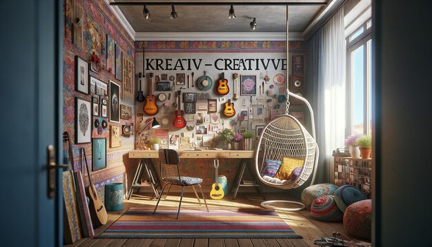Foto la vibrante creatività degli adolescenti una stanza piena di vita
